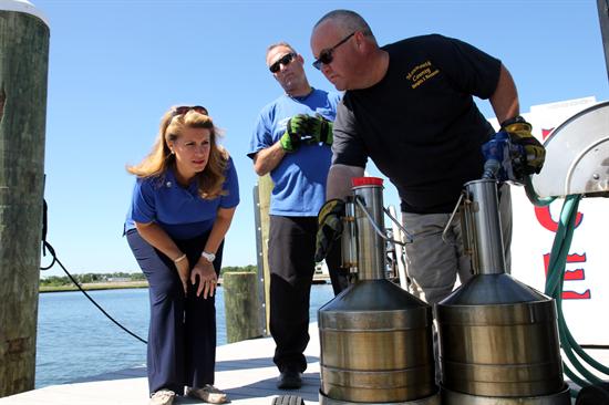 Freeholder Serena DiMaso and Weights and Measures employees, deputy superintendent Evan Berman and assistant superintendent Chris Trezoglou conducted gas meter testing at a marina before the July 4th holiday. 